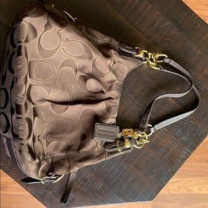 Coach Brown signature 'C' Jacquard Hobo Purse